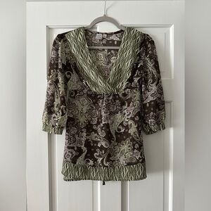 SO Paisley Y2K Tunic 3/4 Sleeve V-Neck Tunic Top Shirt